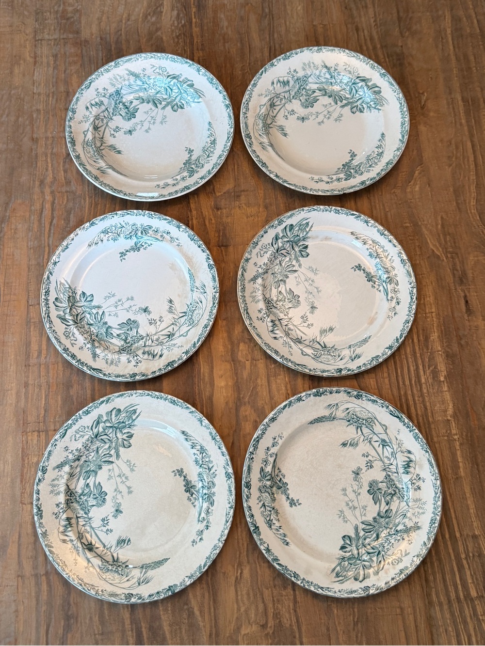 Antique 1910 Ceres Gustavsberg Green Flora 4  Plates 2 Bowls Set of 6 Sweden